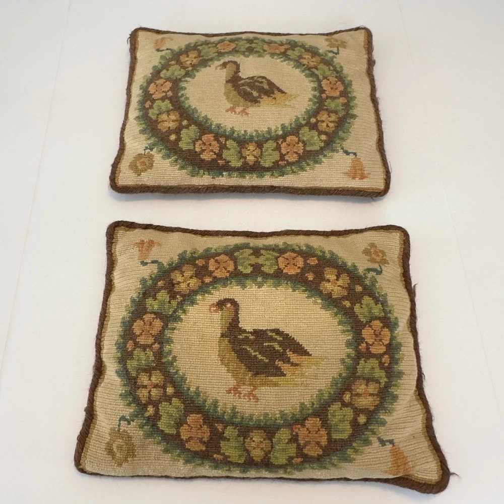 Vassiliki Prona Greece Majesties Fund‎ Needlepoint 2 Pillows Bird Floral Wreath